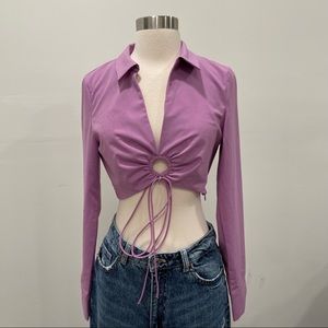 Zara Lavender Long sleeve Crop Top With Ring Detail.
